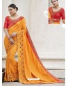 Mustard Heavy Embroidered Designer Party Wear Sari