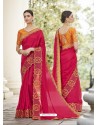 Rose Red Heavy Embroidered Designer Party Wear Sari