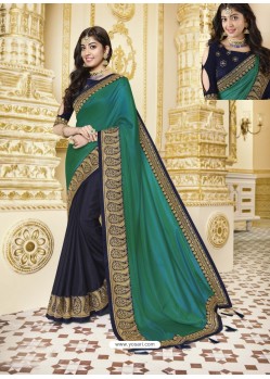 Navy Blue Designer Party Wear Fancy Satin Georgette Sari