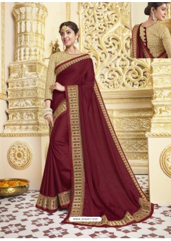 Maroon Designer Party Wear Fancy Satin Georgette Sari