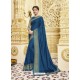 Dark Blue Designer Party Wear Fancy Satin Georgette Sari