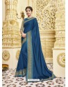 Dark Blue Designer Party Wear Fancy Satin Georgette Sari