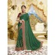 Dark Green Designer Party Wear Fancy Satin Georgette Sari