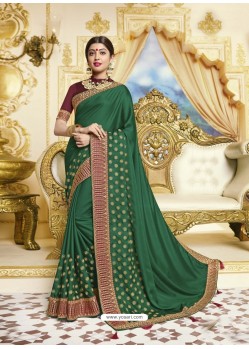 Dark Green Designer Party Wear Fancy Satin Georgette Sari