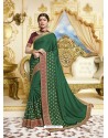 Dark Green Designer Party Wear Fancy Satin Georgette Sari