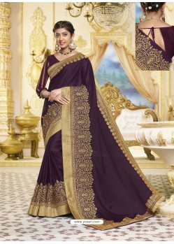 Purple Designer Party Wear Fancy Satin Georgette Sari