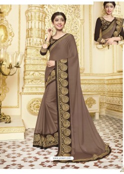 Camel Designer Party Wear Fancy Satin Georgette Sari