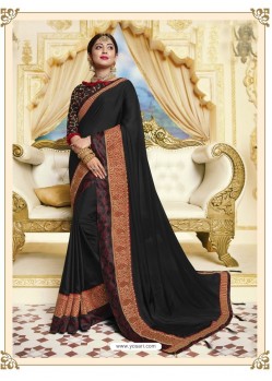 Black Designer Party Wear Fancy Satin Georgette Sari