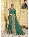 Aqua Mint Designer Party Wear Fancy Satin Georgette Sari