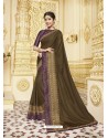 Coffee Designer Party Wear Fancy Satin Georgette Sari