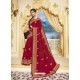 Rose Red Designer Party Wear Fancy Satin Georgette Sari