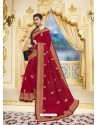 Rose Red Designer Party Wear Fancy Satin Georgette Sari