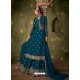 Teal Blue Designer Party Wear Georgette Sharara Salwar Suit