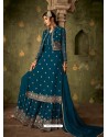 Teal Blue Designer Party Wear Georgette Sharara Salwar Suit