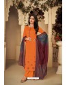 Orange Designer Party Wear Pure Jam Silk Cotton Straight Salwar Suit