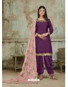 Purple Embroidered Party Wear Punjabi Patiala Suits