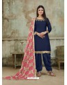 Navy Blue Embroidered Party Wear Punjabi Patiala Suits