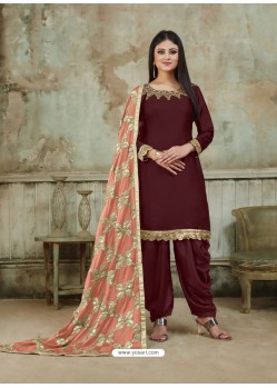 Maroon Embroidered Party Wear Punjabi Patiala Suits