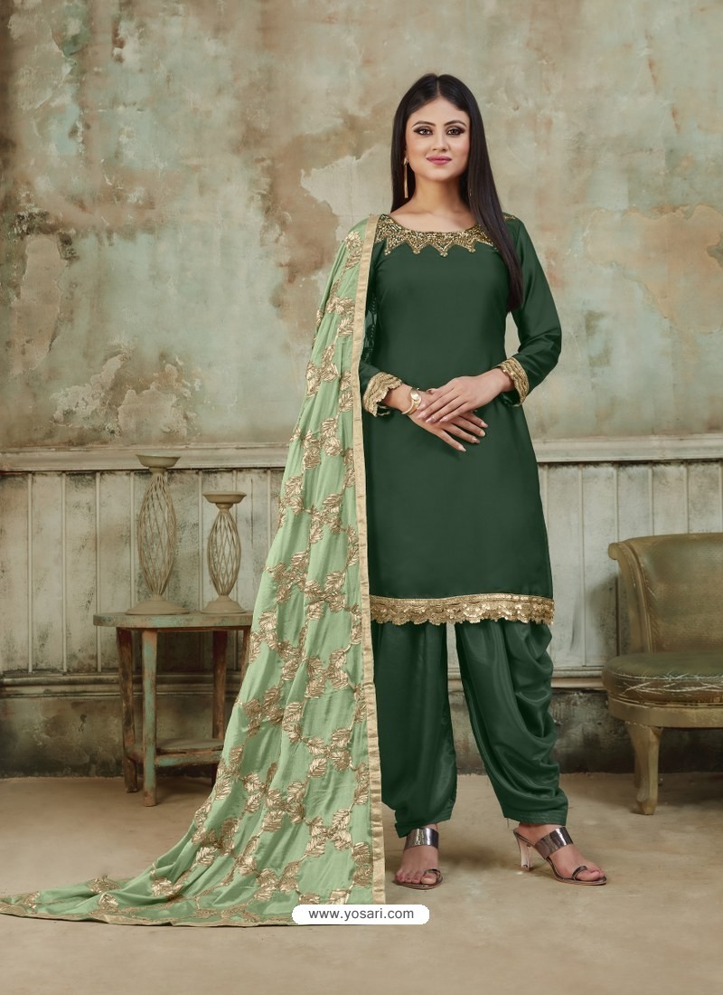 Unstitched Pure Cotton Women Green Punjabi Suits Dress Material – Stilento