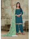 Teal Blue Embroidered Party Wear Punjabi Patiala Suits