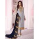 Light Grey Heavy Embroidered Real Georgette Designer Churidar Salwar Suit