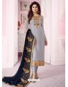 Light Grey Heavy Embroidered Real Georgette Designer Churidar Salwar Suit