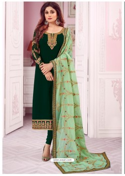 Dark Green Heavy Embroidered Real Georgette Designer Churidar Salwar Suit