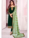 Dark Green Heavy Embroidered Real Georgette Designer Churidar Salwar Suit