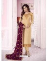 Cream Heavy Embroidered Real Georgette Designer Churidar Salwar Suit