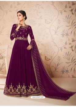 Deep Wine Heavy Embroidered Real Georgette Designer Anarkali Suit