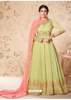 Green Heavy Embroidered Real Georgette Designer Anarkali Suit