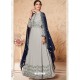 Light Grey Heavy Embroidered Real Georgette Designer Anarkali Suit