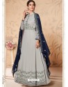 Light Grey Heavy Embroidered Real Georgette Designer Anarkali Suit