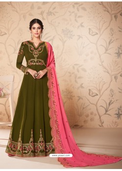 Mehendi Heavy Embroidered Real Georgette Designer Anarkali Suit