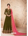 Mehendi Heavy Embroidered Real Georgette Designer Anarkali Suit