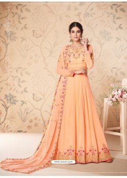 Light Orange Heavy Embroidered Real Georgette Designer Anarkali Suit