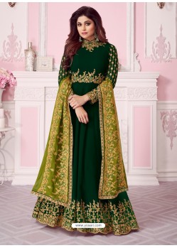 Dark Green Heavy Embroidered Real Georgette Designer Anarkali Suit