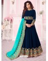 Navy Blue Heavy Embroidered Real Georgette Designer Anarkali Suit