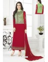 Red Party Wear Designer Georgette Straight Salwar Suit With Jacket