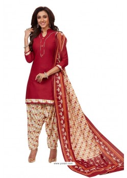 Maroon Designer Cotton Printed Punjabi Patiala Suit