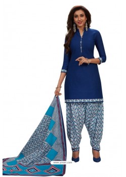 Royal Blue Designer Cotton Printed Punjabi Patiala Suit