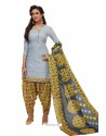 Aqua Grey Designer Cotton Printed Punjabi Patiala Suit