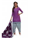 Purple Designer Cotton Printed Punjabi Patiala Suit