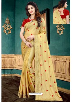 Gold Designer Embroidered Georgette Party Wear Sari