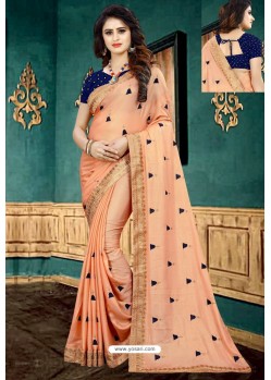 Light Orange Designer Embroidered Georgette Party Wear Sari