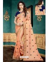 Light Orange Designer Embroidered Georgette Party Wear Sari