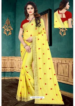 Lemon Designer Embroidered Georgette Party Wear Sari