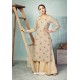 Light Beige Heavy Party Wear Pure Handloom Readymade Kurti With Palazzo