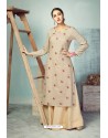 Light Beige Heavy Party Wear Pure Handloom Readymade Kurti With Palazzo