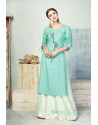 Aqua Mint Heavy Party Wear Pure Handloom Readymade Kurti With Palazzo